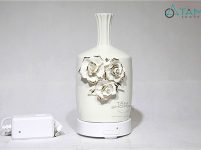 Máy khuếch tán tinh dầu Gốm hoa hồng nổi phun khói siêu âm [Tặng tinh dầu] MKTTD-04